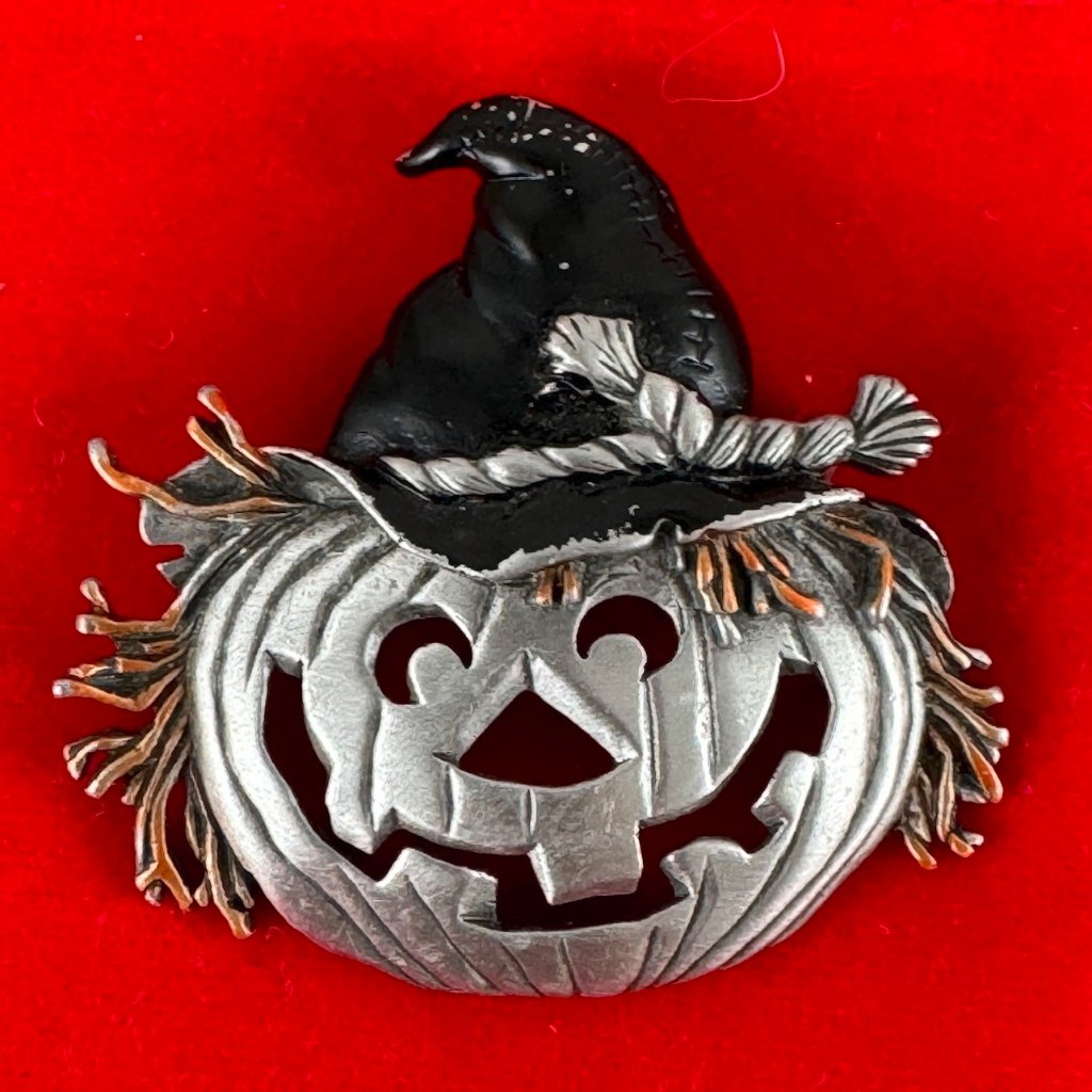 Vintage Jj Jonette Pumpkin Witch Brooch
